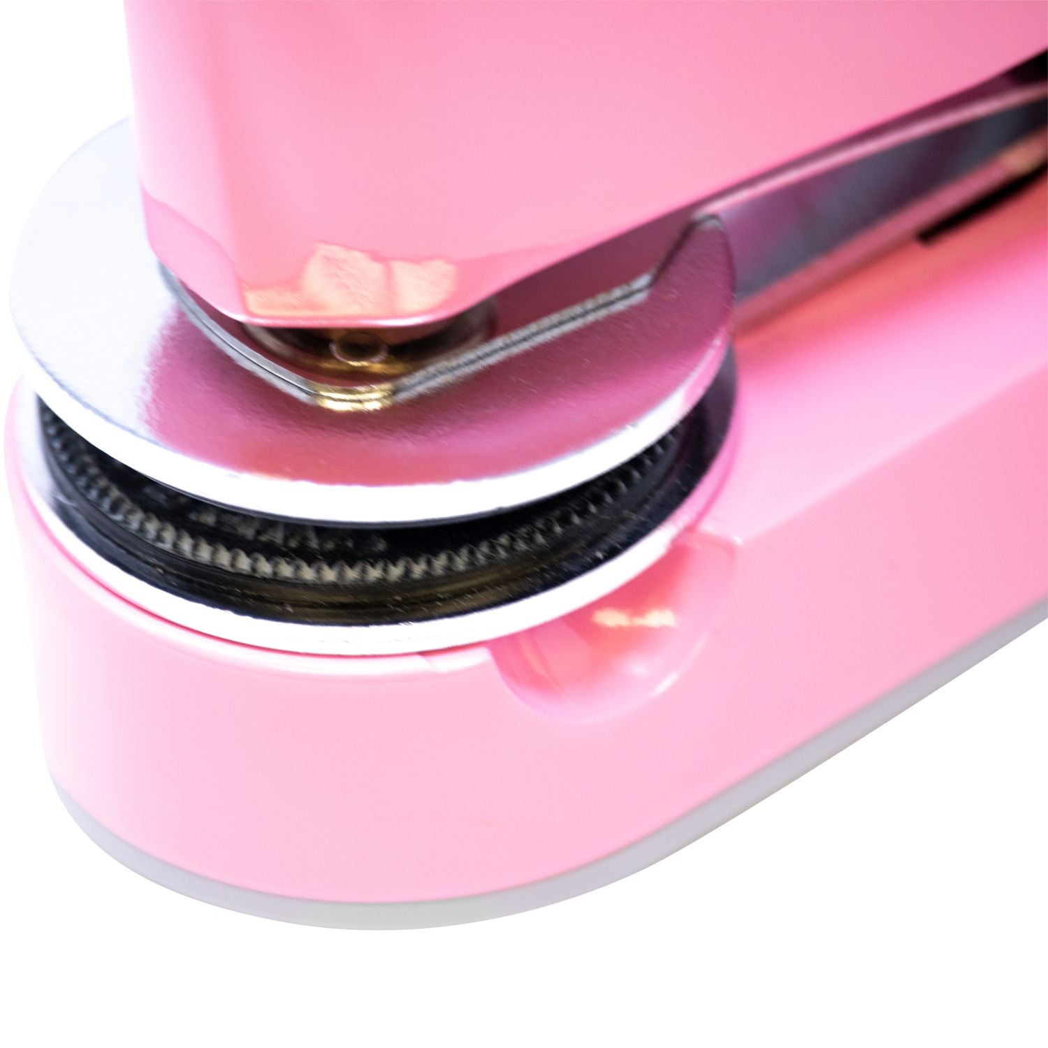 Close-up of the Pink Gift Notary Embosser, showing the detailed die holder and imprint mechanism against a white background.