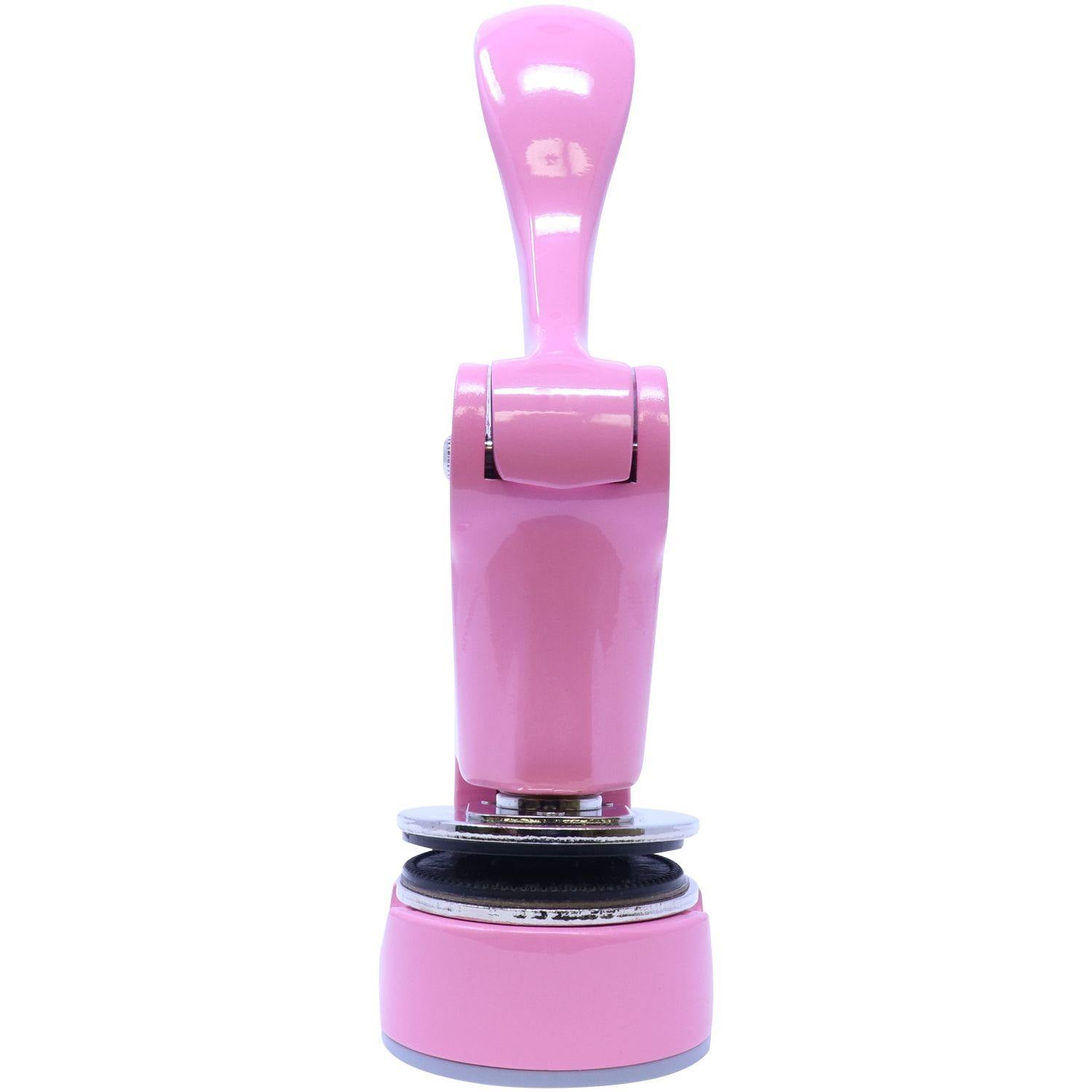 Interior Designer Pink Gift Embosser with a sleek, glossy handle and round base, designed for creating elegant embossed imprints.