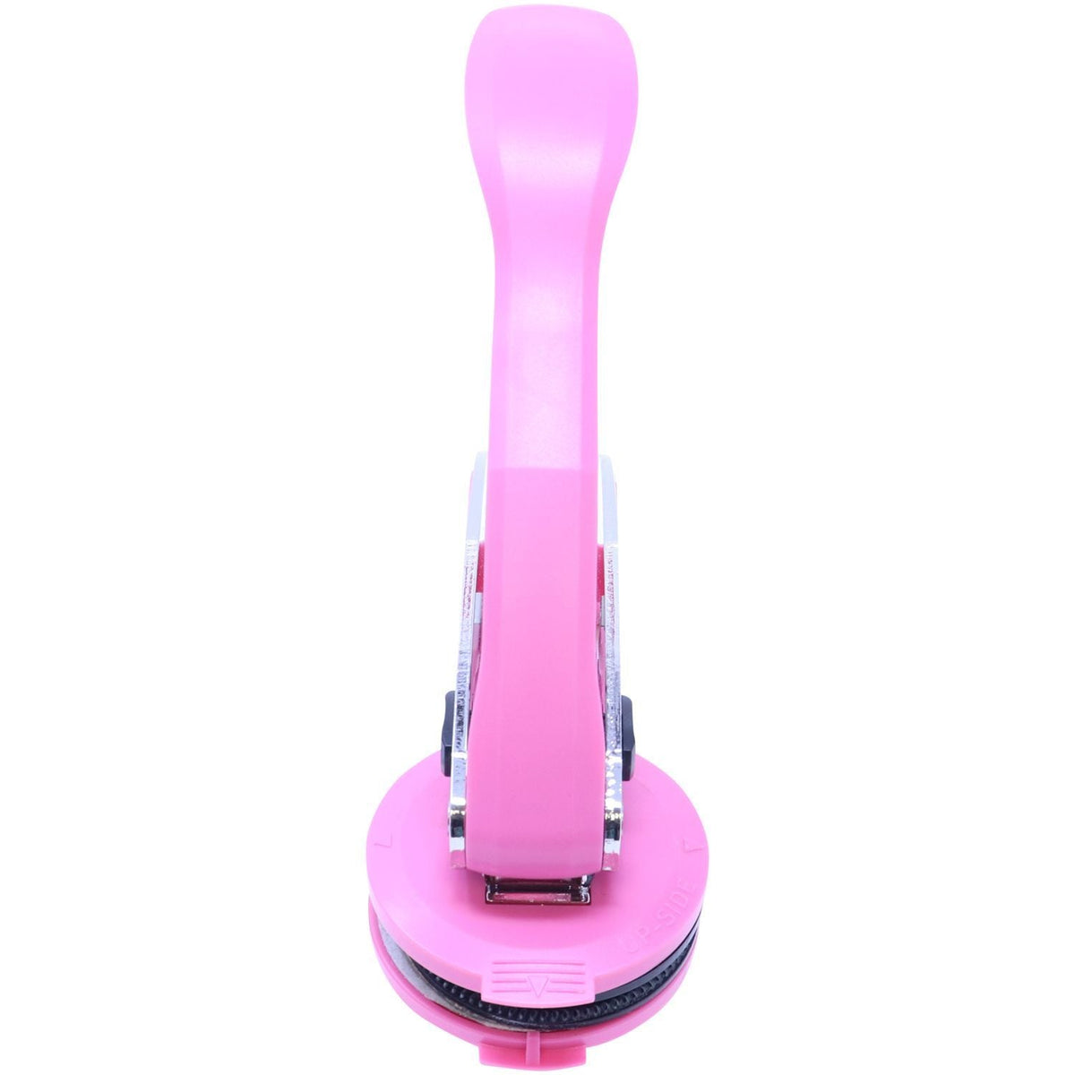 Notary Pink Hybrid Seal Embosser With Pink Round Clip Front Open View