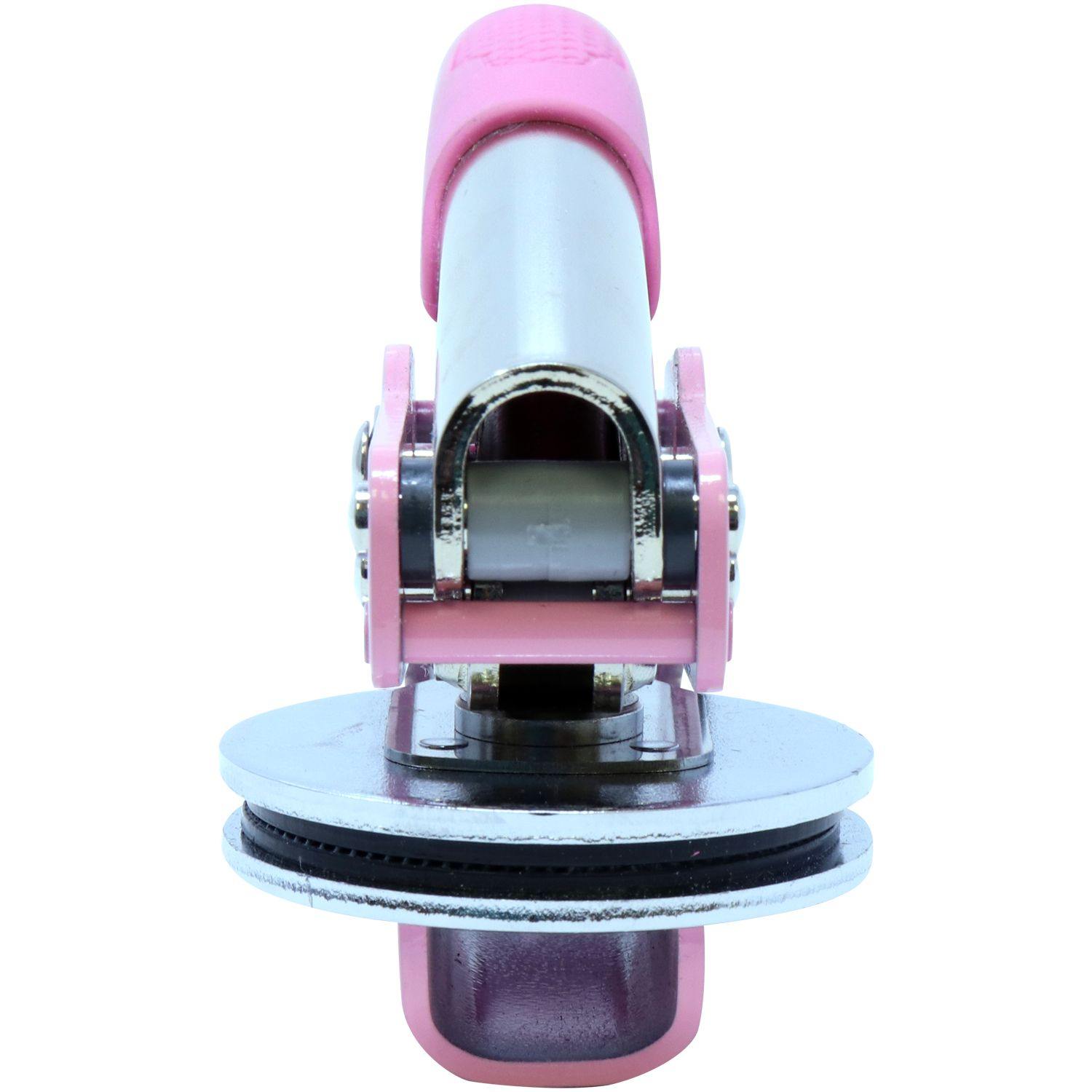 Close-up view of the Architect Pink Seal Handheld Embosser, showcasing its pink handle and metal embossing mechanism.