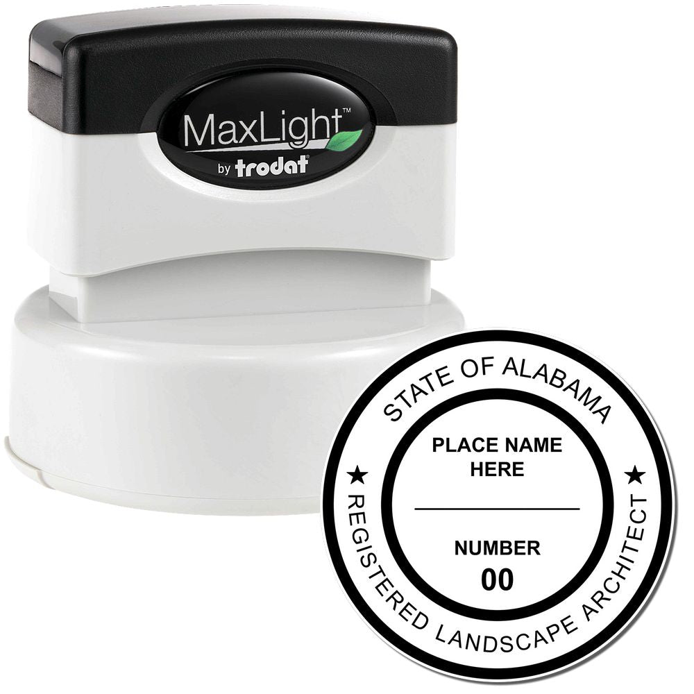 The main image for the Premium MaxLight Pre-Inked Alabama Landscape Architectural Stamp depicting a sample of the imprint and electronic files