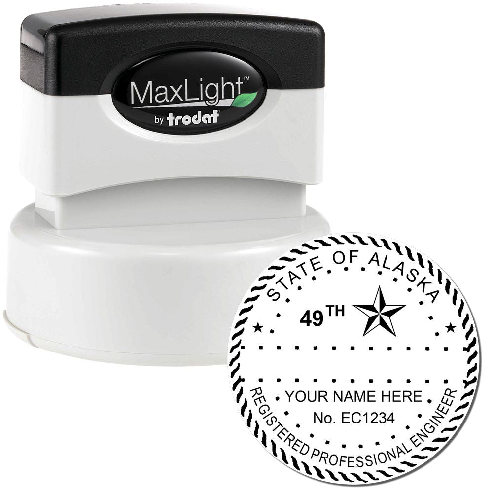 The main image for the Premium MaxLight Pre-Inked Alaska Engineering Stamp depicting a sample of the imprint and electronic files