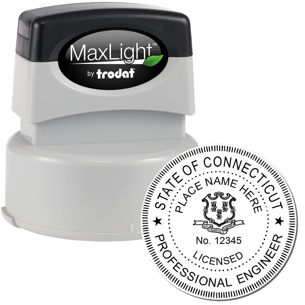 The main image for the Premium MaxLight Pre-Inked Connecticut Engineering Stamp depicting a sample of the imprint and electronic files