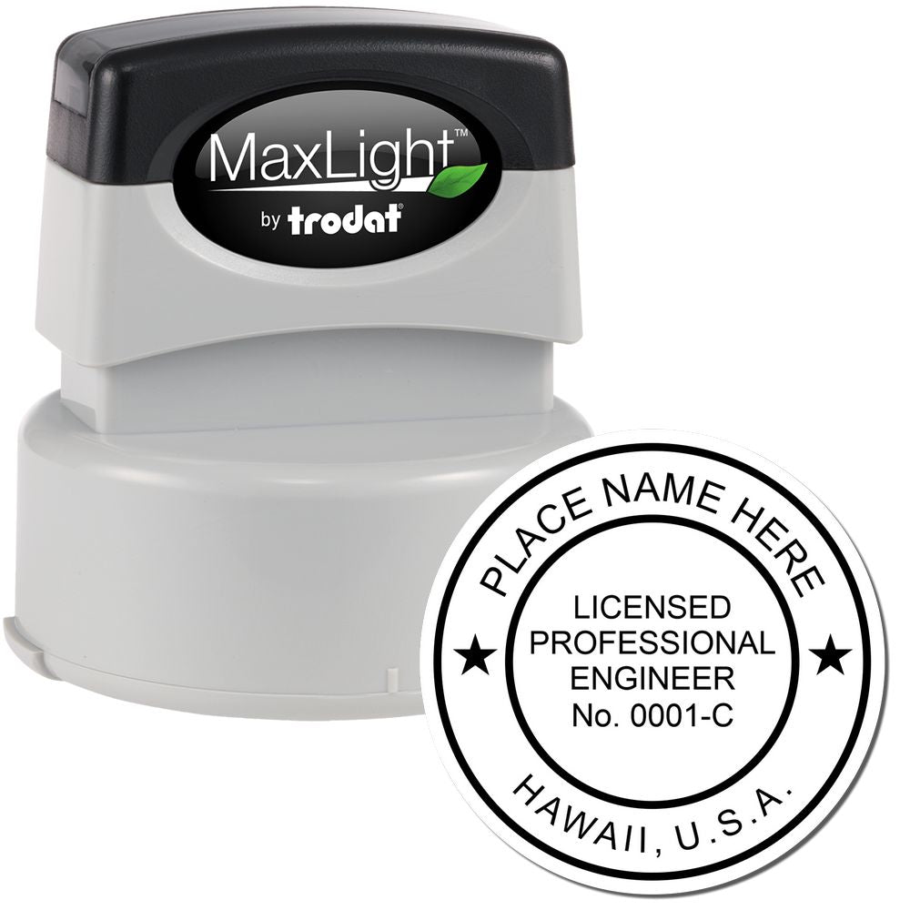The main image for the Premium MaxLight Pre-Inked Hawaii Engineering Stamp depicting a sample of the imprint and electronic files