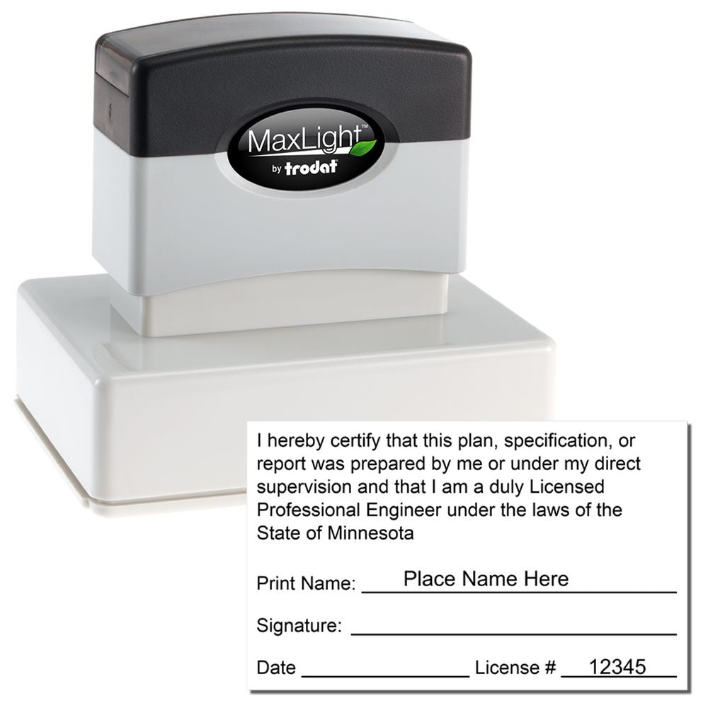 The main image for the Premium MaxLight Pre-Inked Minnesota Engineering Stamp depicting a sample of the imprint and electronic files