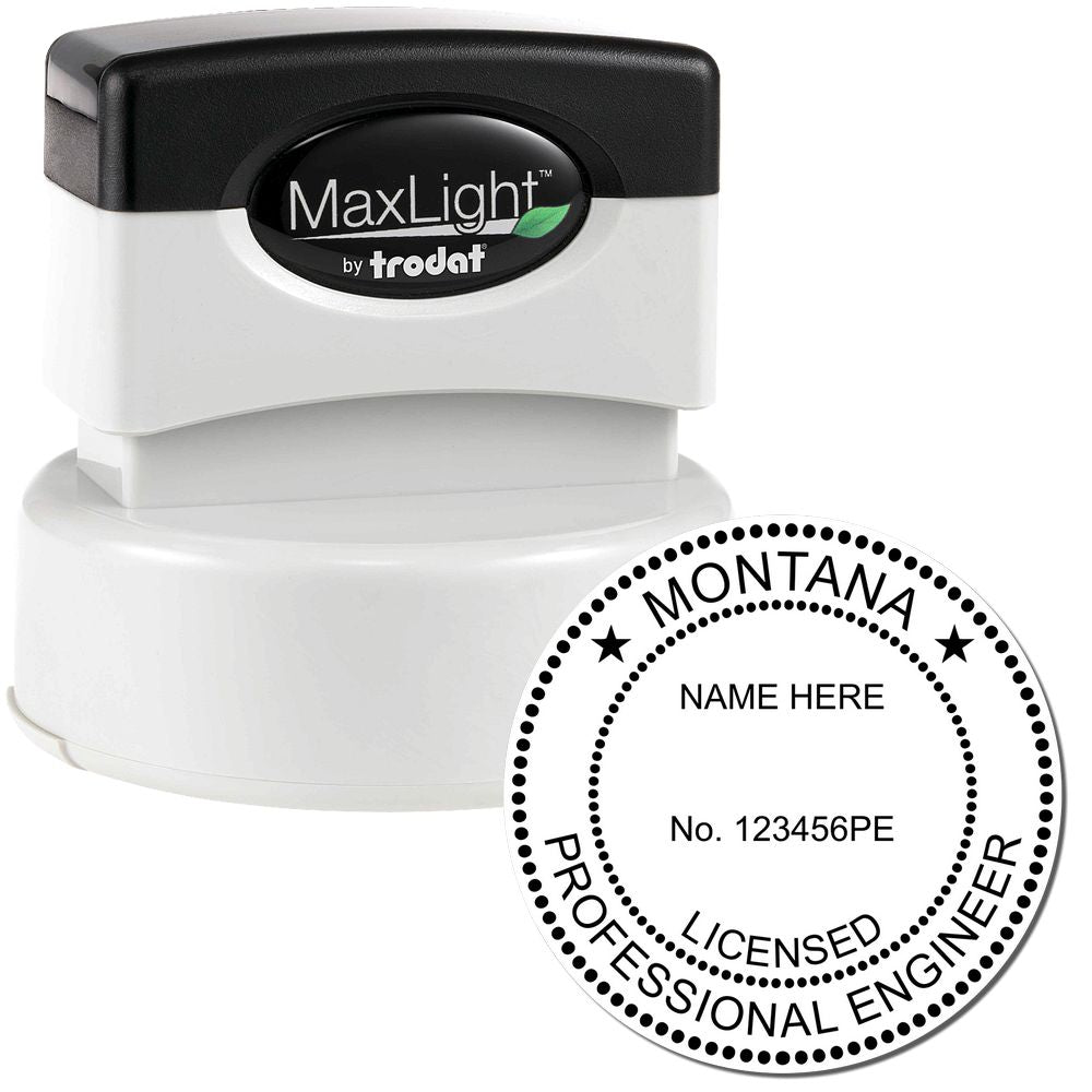 The main image for the Premium MaxLight Pre-Inked Montana Engineering Stamp depicting a sample of the imprint and electronic files