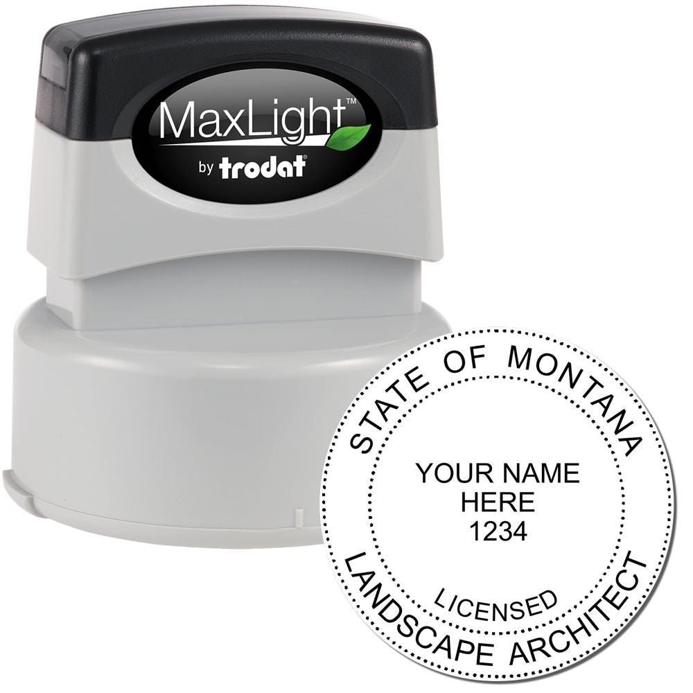 The main image for the Premium MaxLight Pre-Inked Montana Landscape Architectural Stamp depicting a sample of the imprint and electronic files