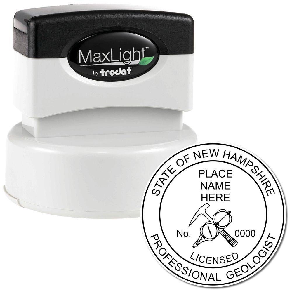 The main image for the Premium MaxLight Pre-Inked New Hampshire Geology Stamp depicting a sample of the imprint and imprint sample
