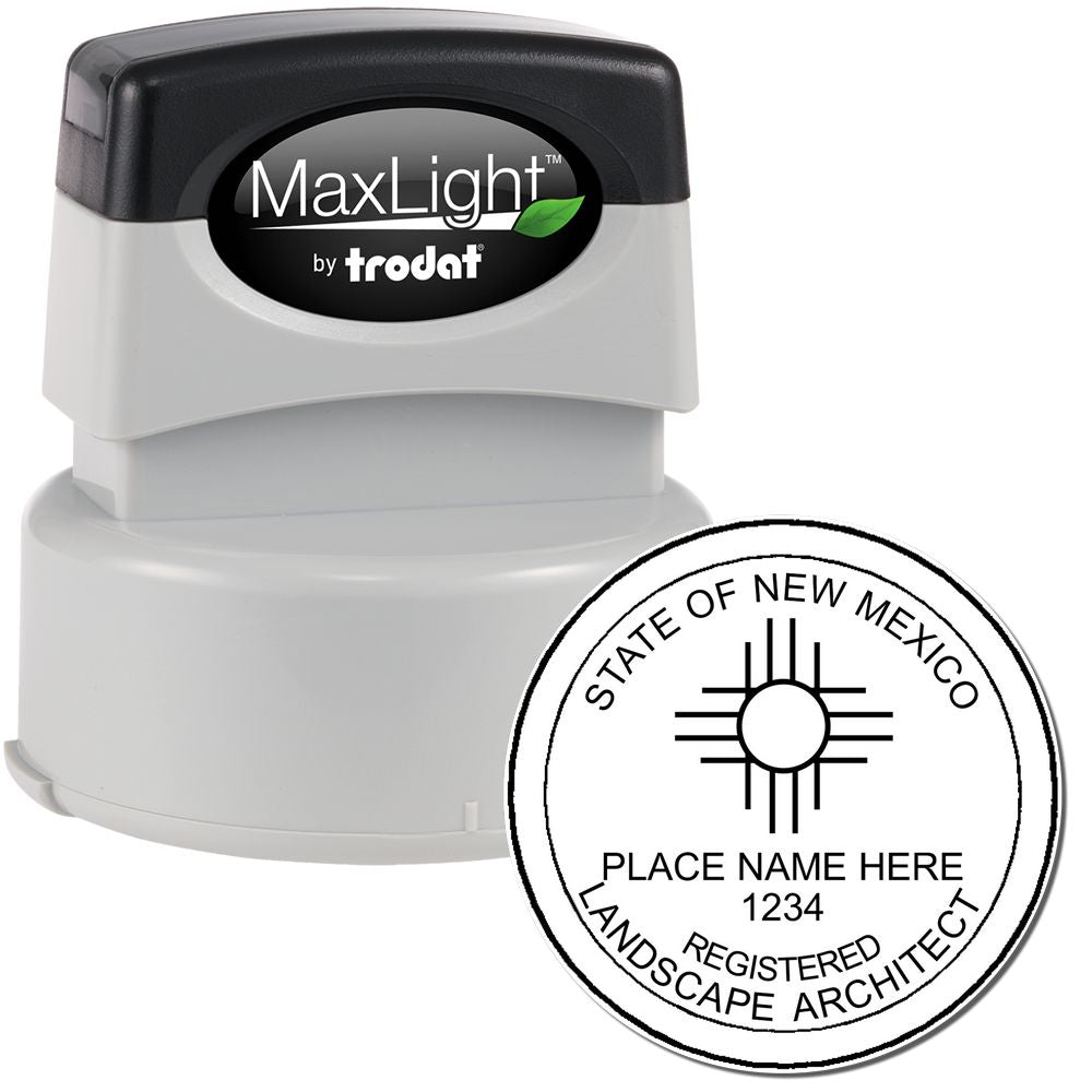 The main image for the Premium MaxLight Pre-Inked New Mexico Landscape Architectural Stamp depicting a sample of the imprint and electronic files