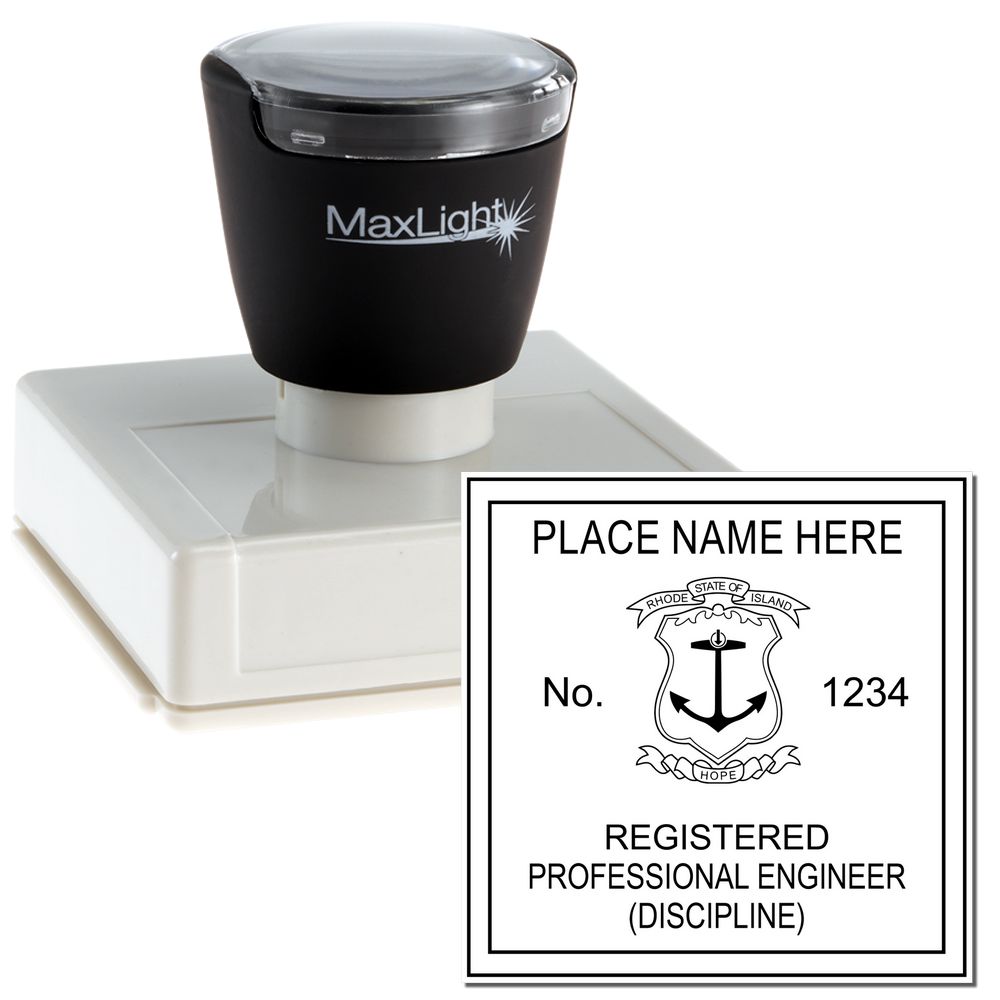 The main image for the Premium MaxLight Pre-Inked Rhode Island Engineering Stamp depicting a sample of the imprint and electronic files