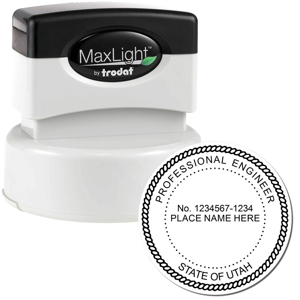 The main image for the Premium MaxLight Pre-Inked Utah Engineering Stamp depicting a sample of the imprint and electronic files