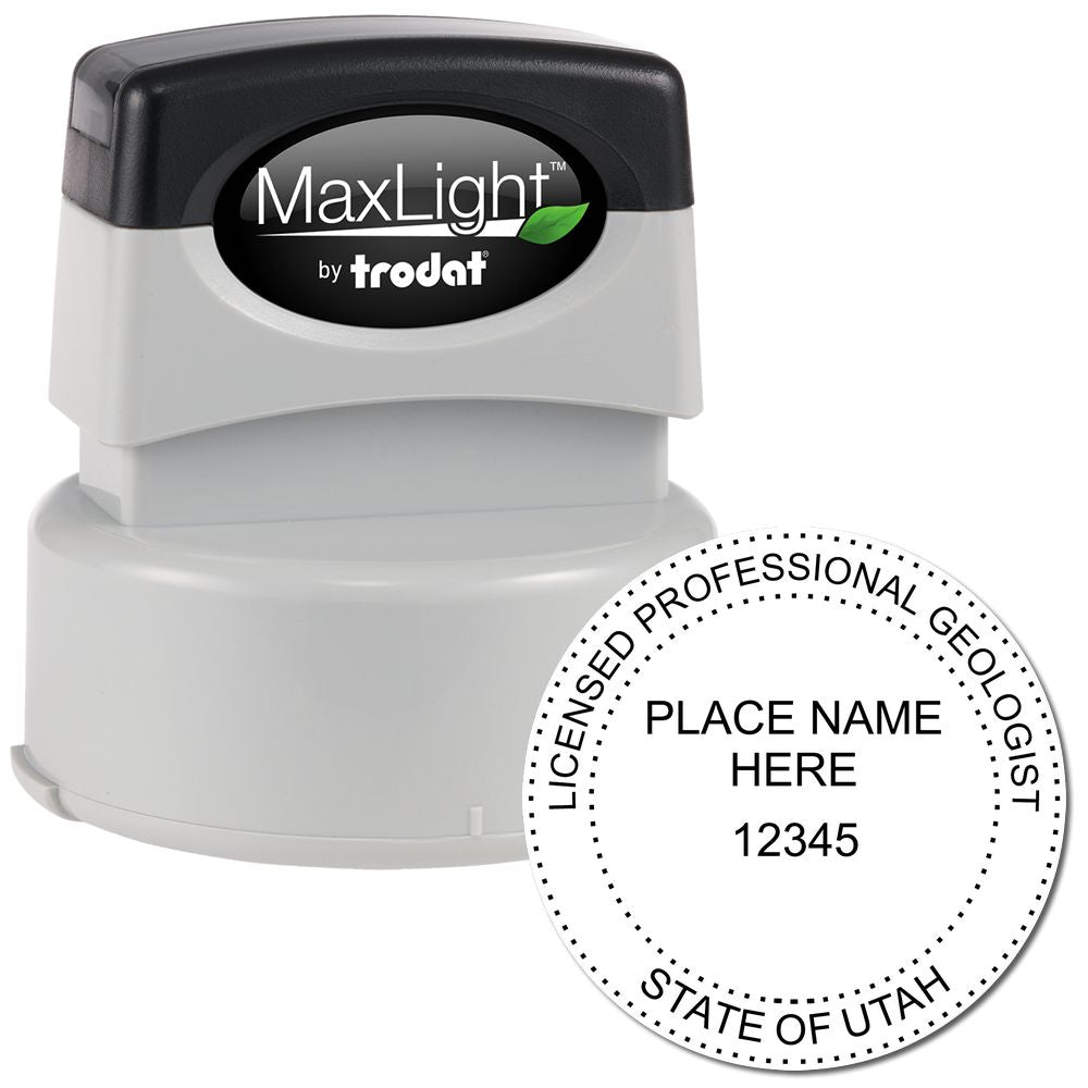 The main image for the Premium MaxLight Pre-Inked Utah Geology Stamp depicting a sample of the imprint and imprint sample
