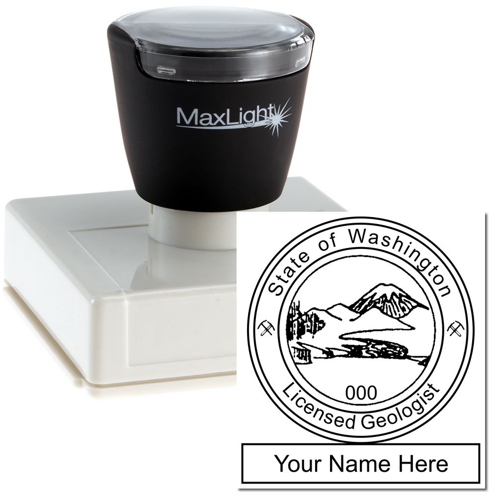 The main image for the Premium MaxLight Pre-Inked Washington Geology Stamp depicting a sample of the imprint and imprint sample