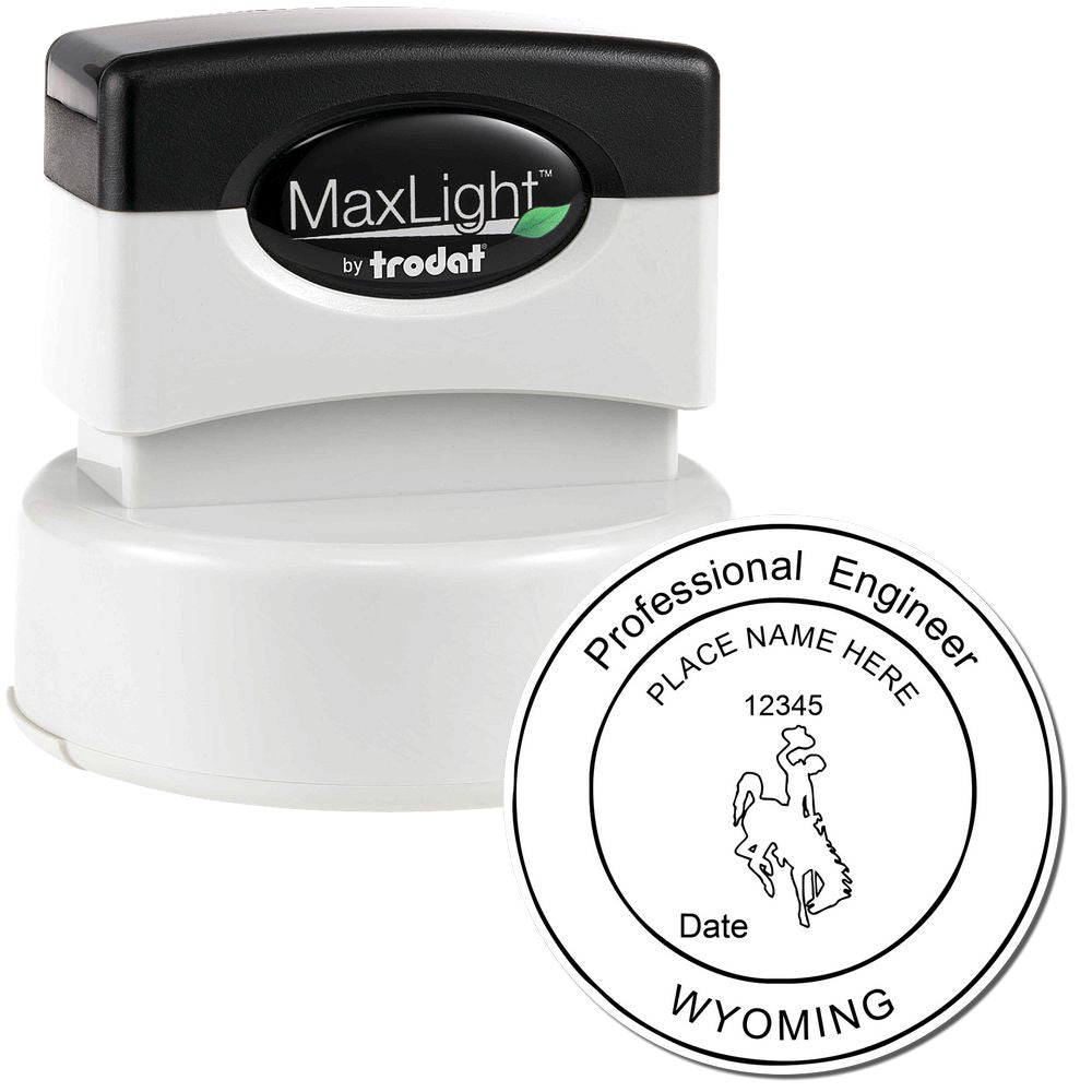 The main image for the Premium MaxLight Pre-Inked Wyoming Engineering Stamp depicting a sample of the imprint and electronic files