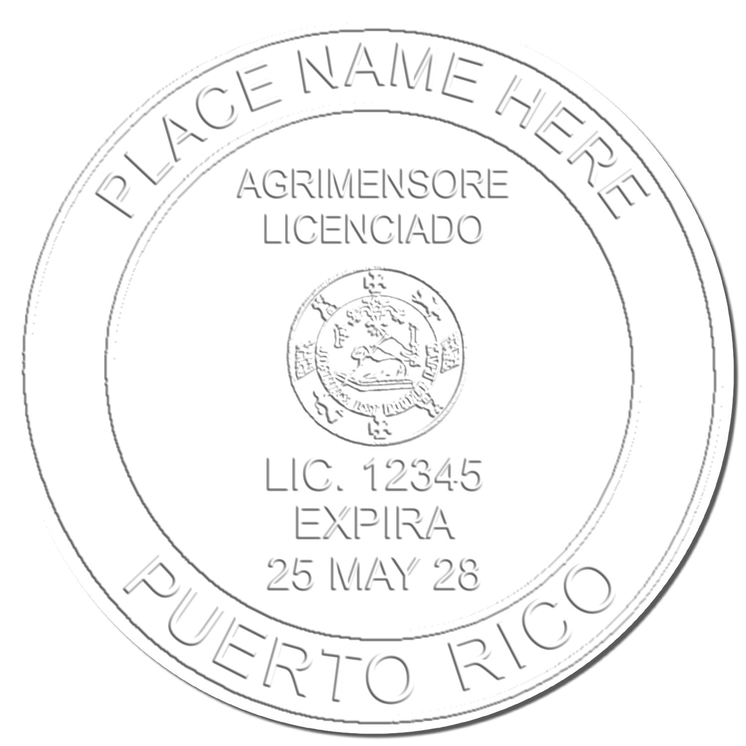 This paper is stamped with a sample imprint of the Hybrid Puerto Rico Land Surveyor Seal, signifying its quality and reliability.