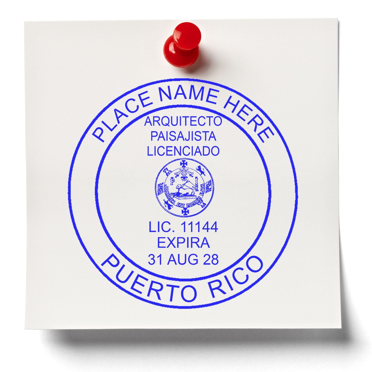 The Slim Pre-Inked Puerto Rico Landscape Architect Seal Stamp stamp impression comes to life with a crisp, detailed photo on paper - showcasing true professional quality.