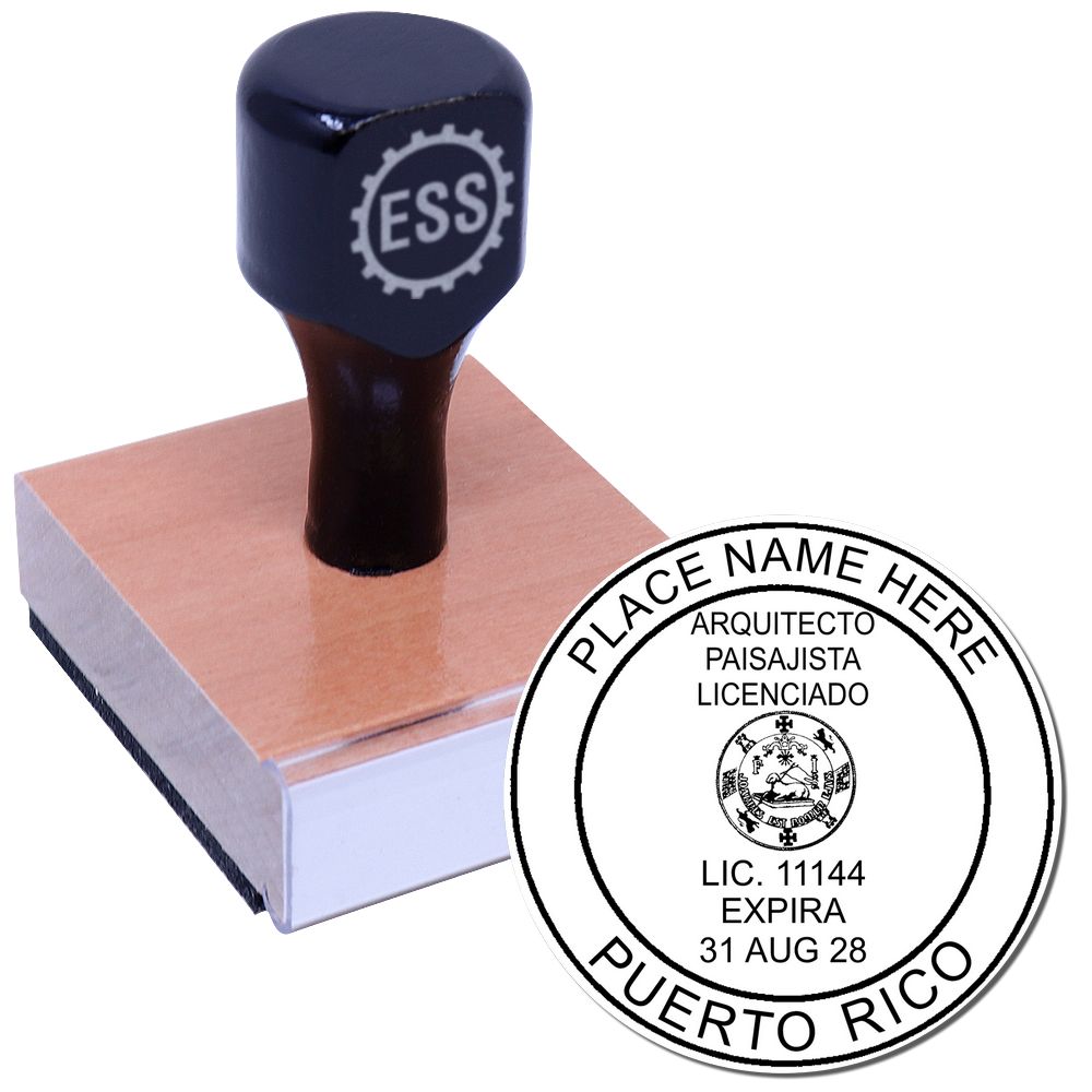 The main image for the Puerto Rico Landscape Architectural Seal Stamp depicting a sample of the imprint and electronic files