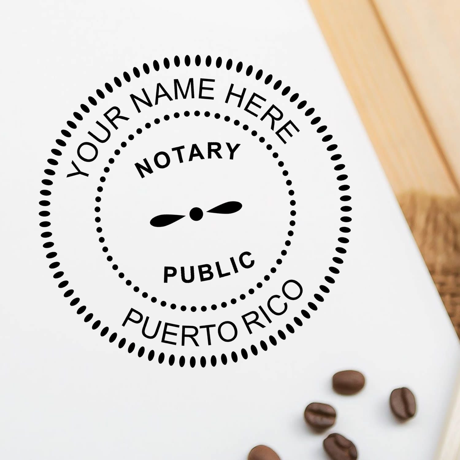 This paper is stamped with a sample imprint of the Official Self-Inking Puerto Rico Notary Stamp, signifying its quality and reliability.