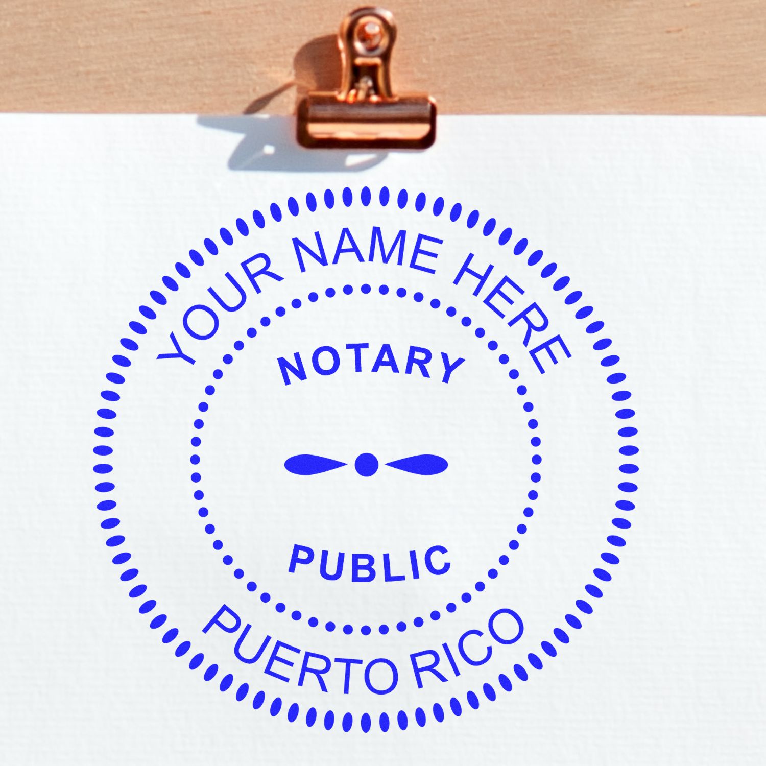 Another Example of a stamped impression of the Official Self-Inking Puerto Rico Notary Stamp on a piece of office paper.