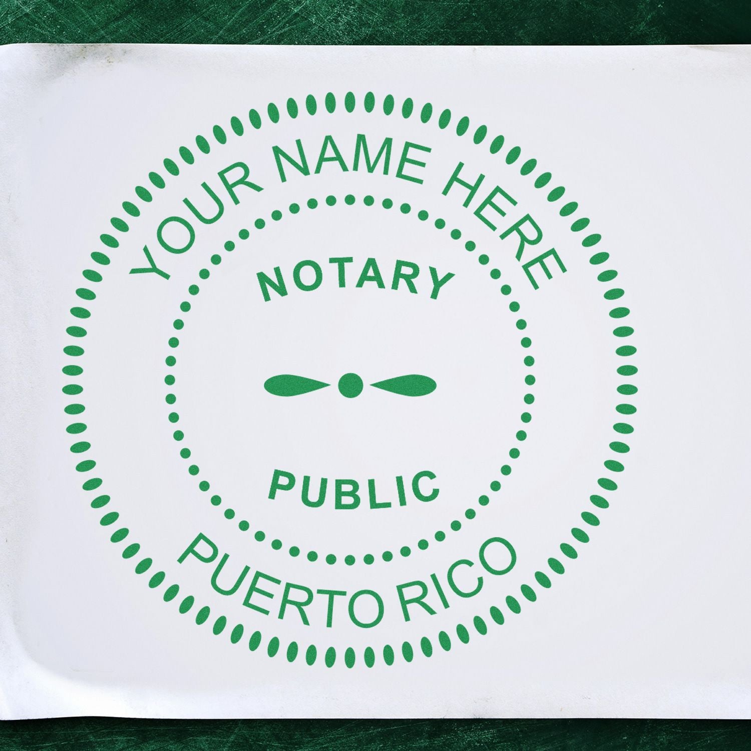 A photograph of the Heavy-Duty Round Puerto Rico Notary Stamp stamp impression reveals a vivid, professional image of the on paper.