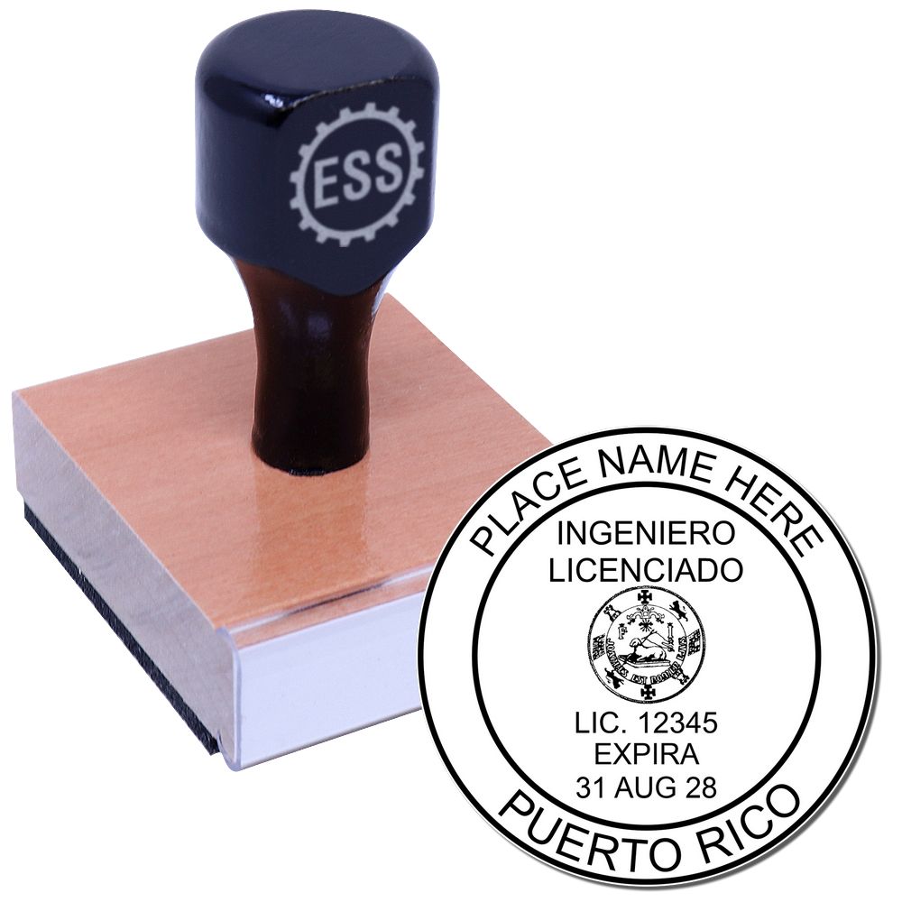 The main image for the Puerto Rico Professional Engineer Seal Stamp depicting a sample of the imprint and electronic files