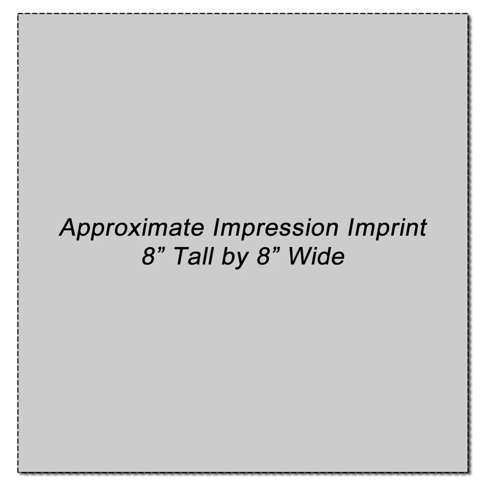 Custom Rubber Stamp Size 8 x 8 with an approximate impression imprint of 8 inches tall by 8 inches wide on a gray background.
