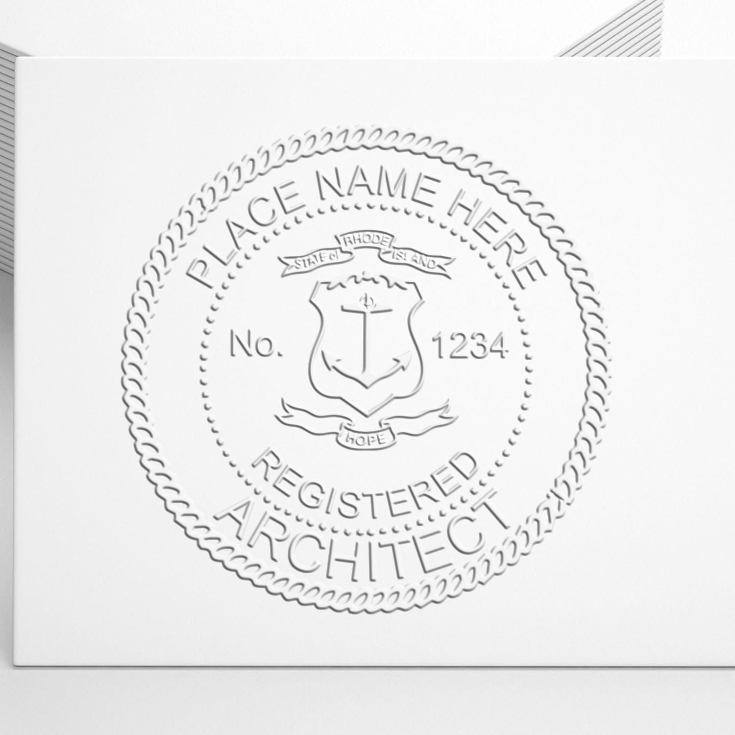 The main image for the Rhode Island Desk Architect Embossing Seal depicting a sample of the imprint and electronic files