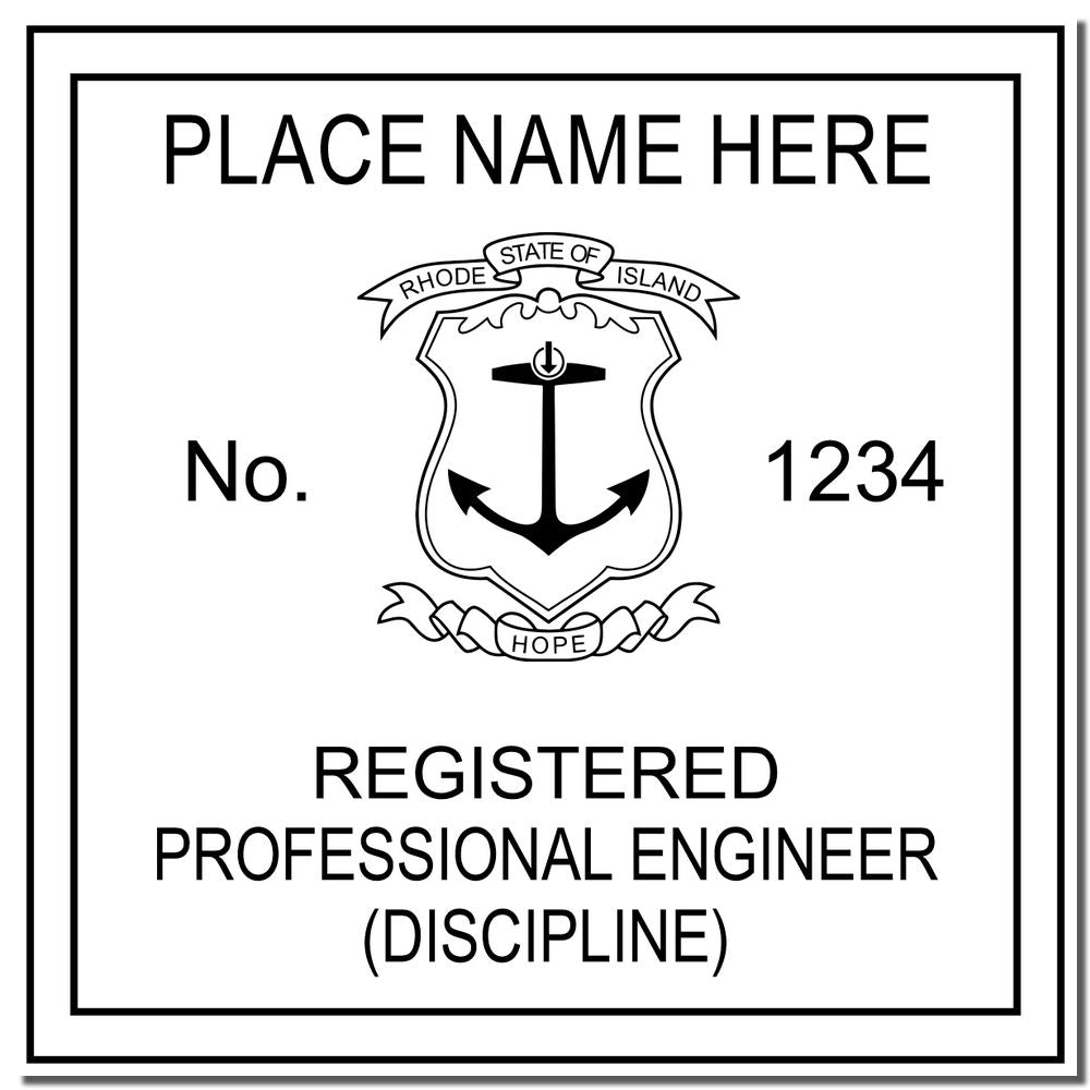 A photograph of the Slim Pre-Inked Rhode Island Professional Engineer Seal Stamp stamp impression reveals a vivid, professional image of the on paper.