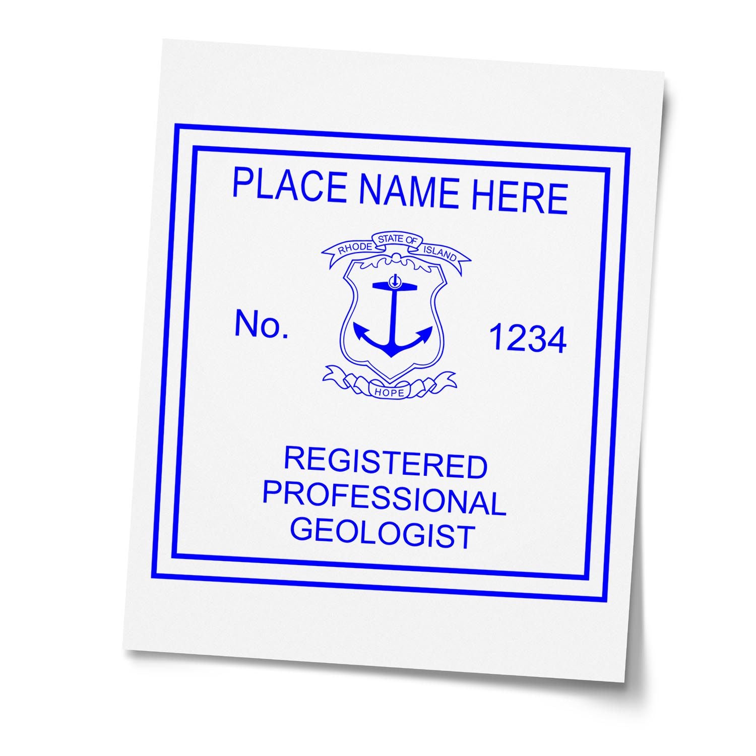 The Slim Pre-Inked Rhode Island Professional Geologist Seal Stamp stamp impression comes to life with a crisp, detailed image stamped on paper - showcasing true professional quality.