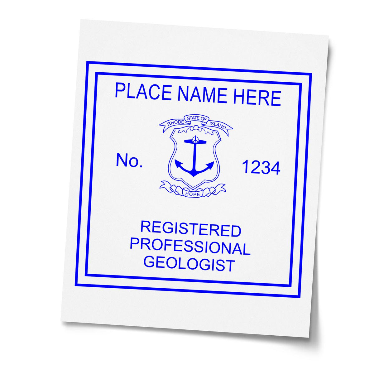 A lifestyle photo showing a stamped image of the Digital Rhode Island Geologist Stamp, Electronic Seal for Rhode Island Geologist on a piece of paper