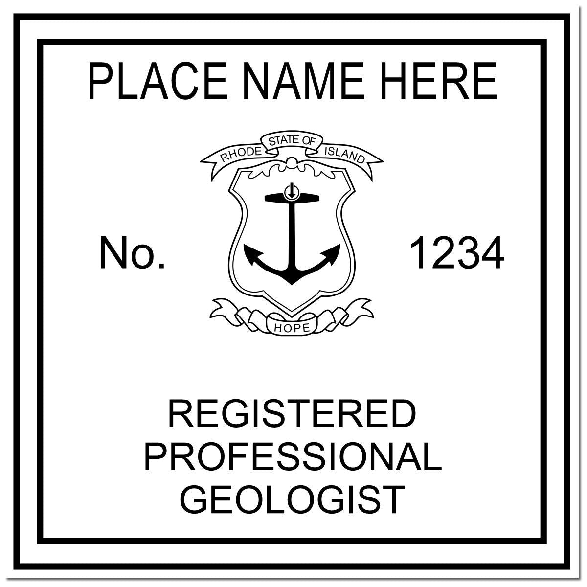 An alternative view of the Premium MaxLight Pre-Inked Rhode Island Geology Stamp stamped on a sheet of paper showing the image in use