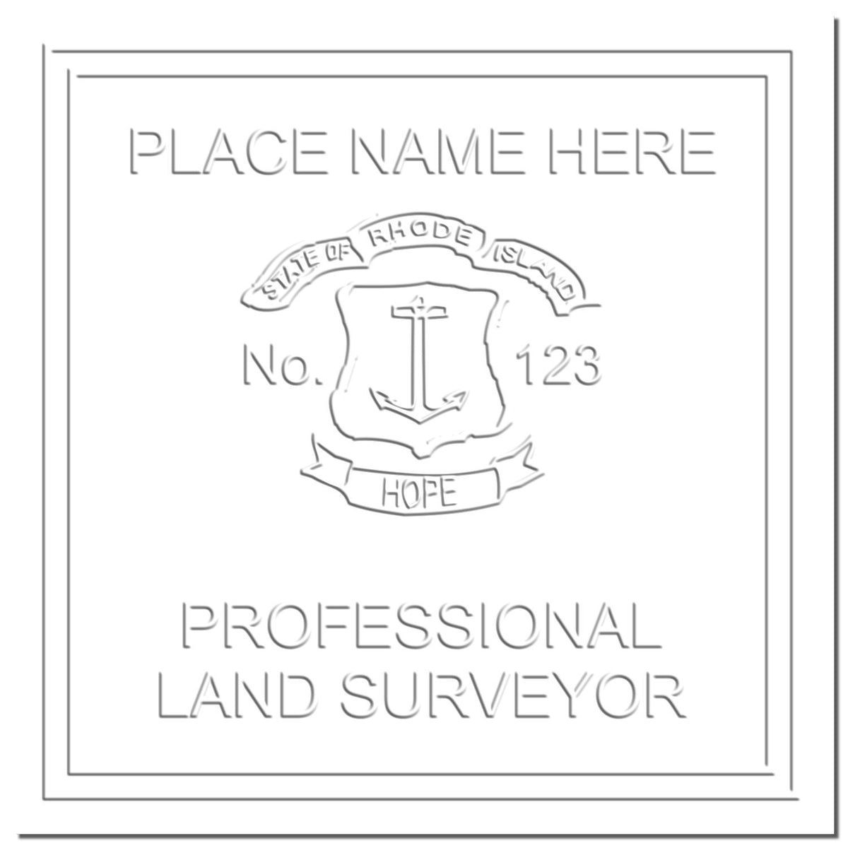 This paper is stamped with a sample imprint of the Hybrid Rhode Island Land Surveyor Seal, signifying its quality and reliability.