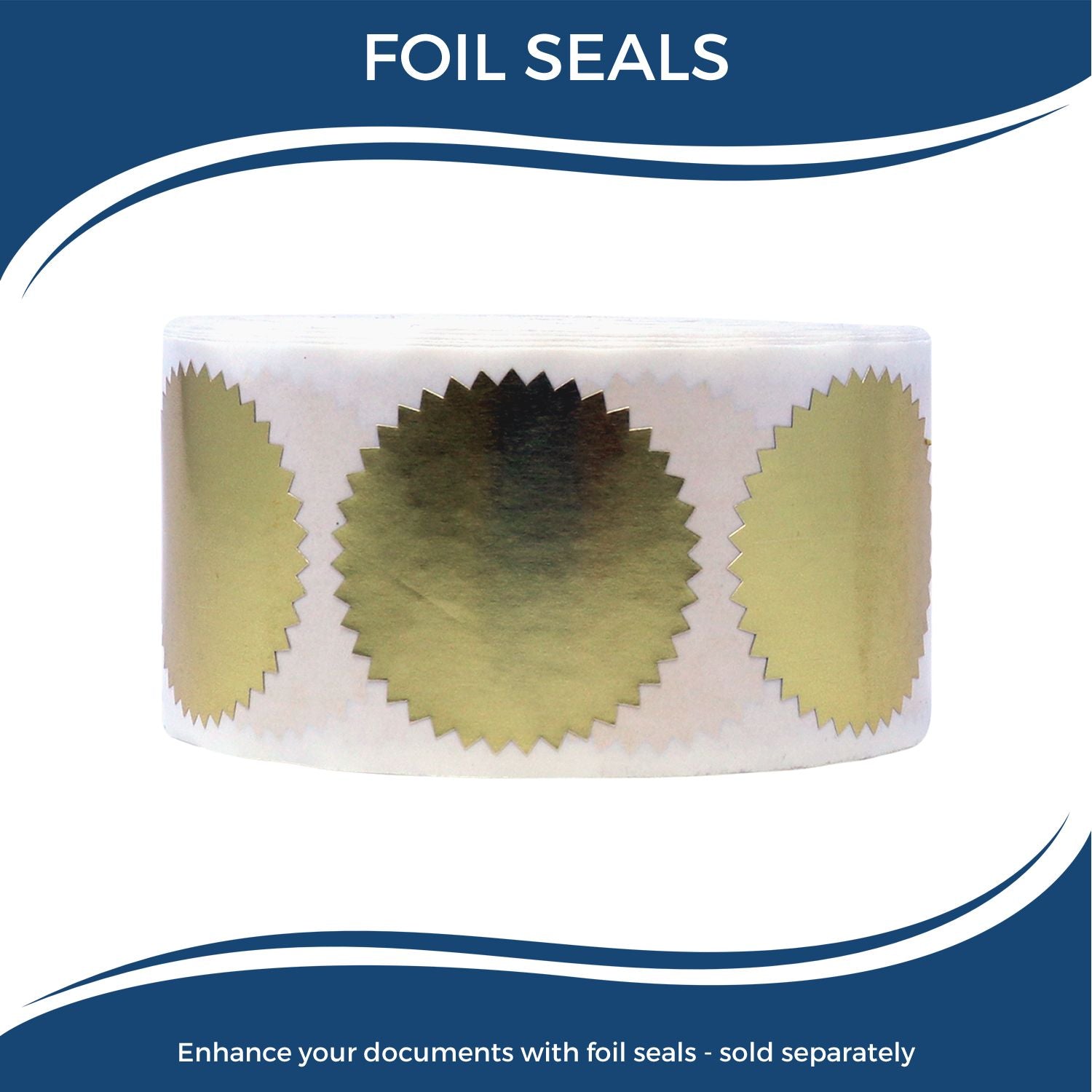 Roll of round gold foil seals for use with the Desk Notary Seal Embosser, enhancing documents with a professional touch. Sold separately.