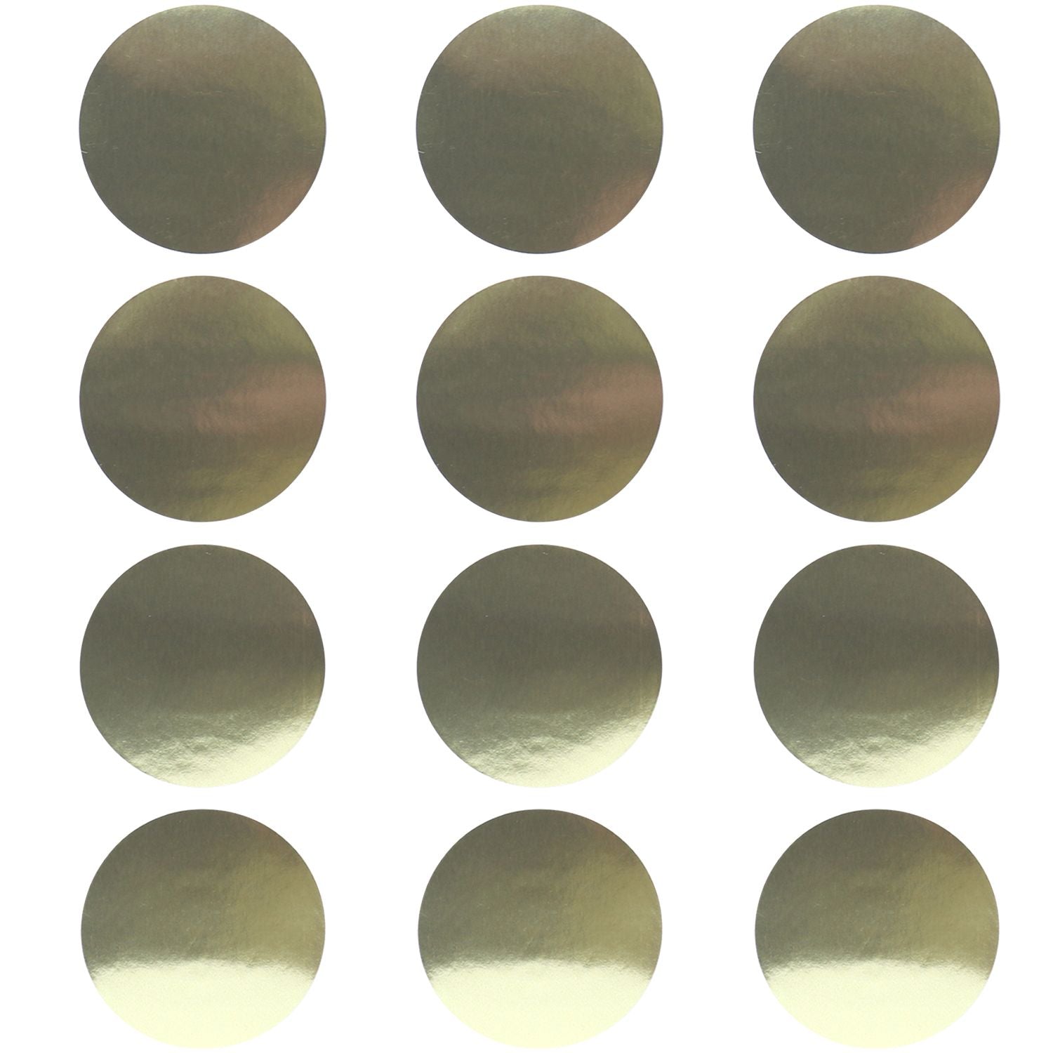 Image of a Roll of Round Gold Foil Seals (1,000 Total) showing 12 shiny gold circular stickers arranged in a grid pattern.