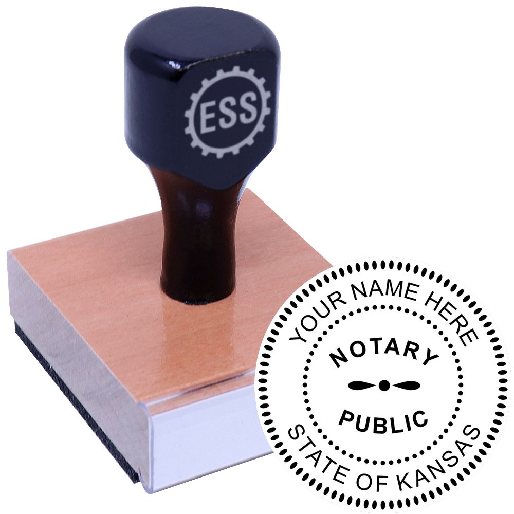 The main image for the Round Kansas Notary Public Seal Stamp depicting a sample of the imprint and electronic files