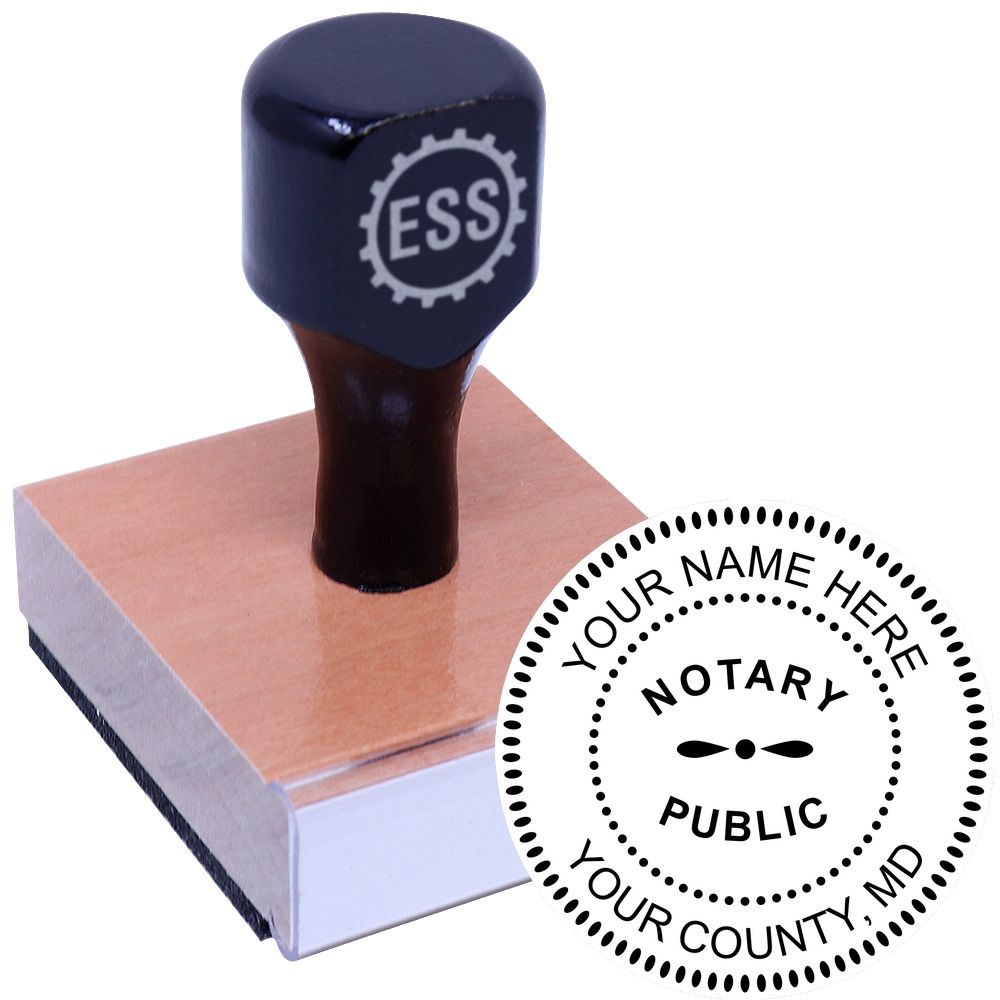 The main image for the Round Maryland Notary Public Seal Stamp depicting a sample of the imprint and electronic files