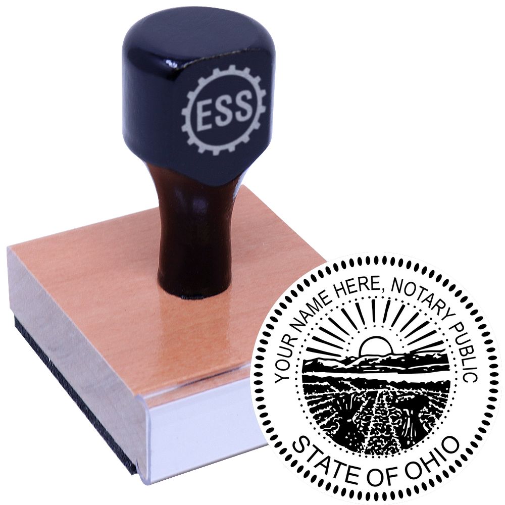 The main image for the Round Ohio Notary Public Seal Stamp depicting a sample of the imprint and electronic files