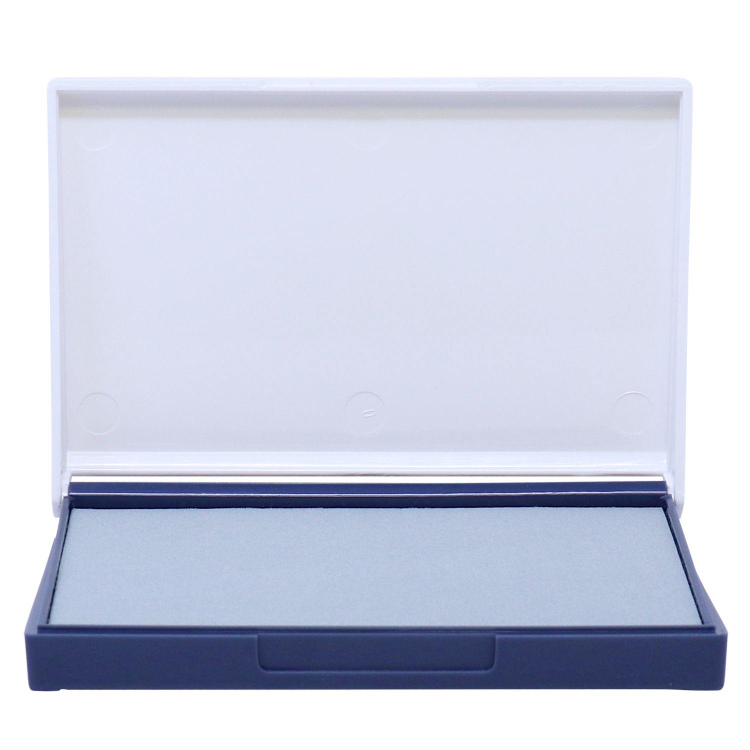 Rubber Stamp Ink Pad 1 Size 2-3/4 x 4-1/4, shown open with a blue ink pad inside a white plastic case.