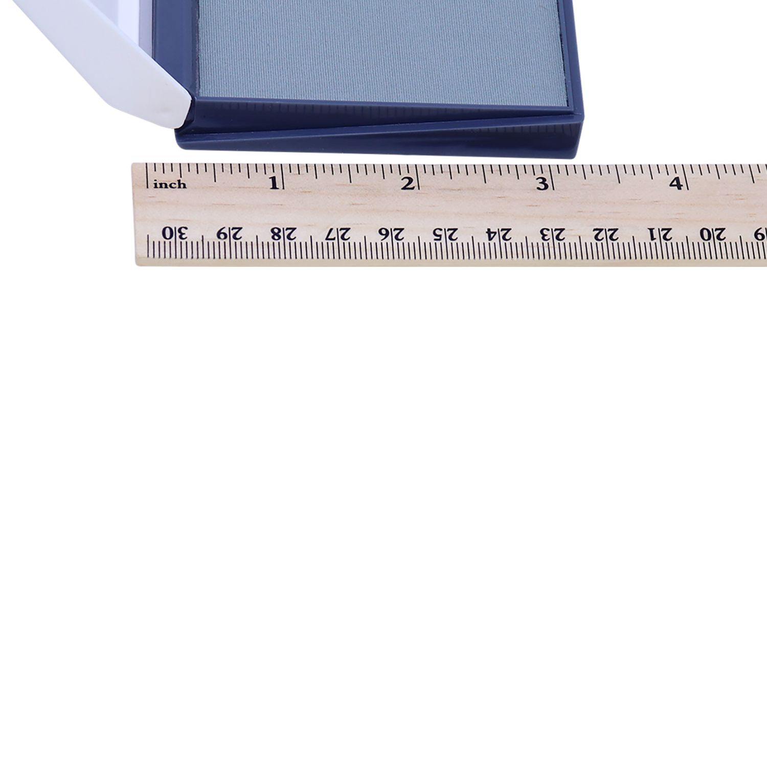 Rubber Stamp Ink Pad 1 Size 2-3/4 x 4-1/4 shown with a ruler for scale, displaying the dimensions of the ink pad.