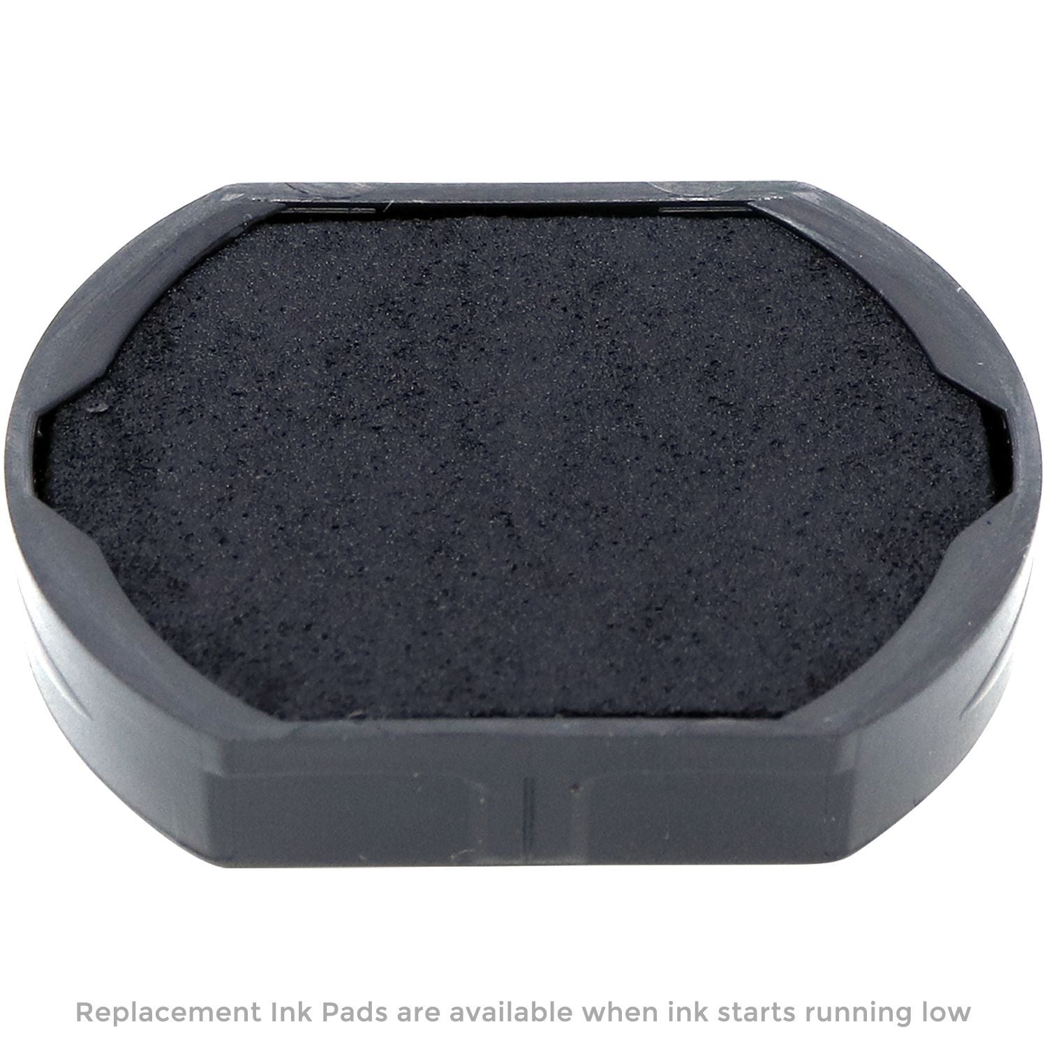 Self Inking Round A+ Stamp replacement ink pad, black, rectangular shape with rounded edges, shown close-up on a white background.