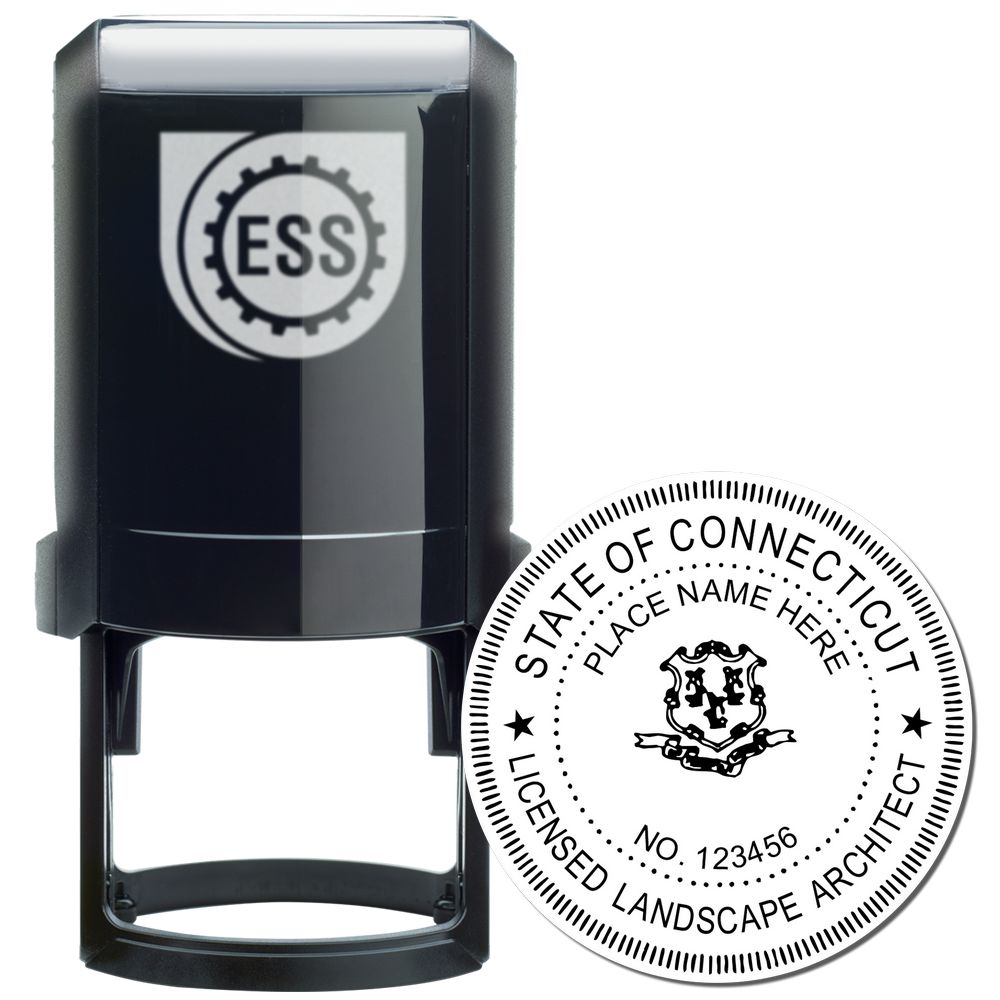 The main image for the Self-Inking Connecticut Landscape Architect Stamp depicting a sample of the imprint and electronic files