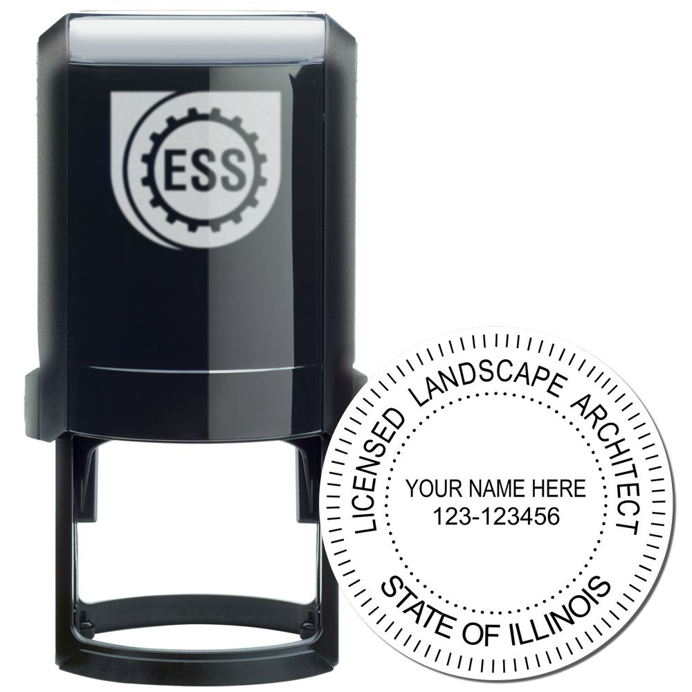 The main image for the Self-Inking Illinois Landscape Architect Stamp depicting a sample of the imprint and electronic files