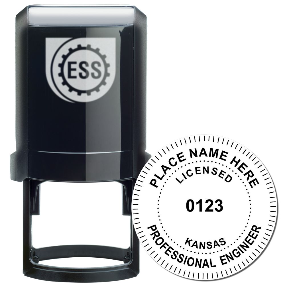 The main image for the Self-Inking Kansas PE Stamp depicting a sample of the imprint and electronic files
