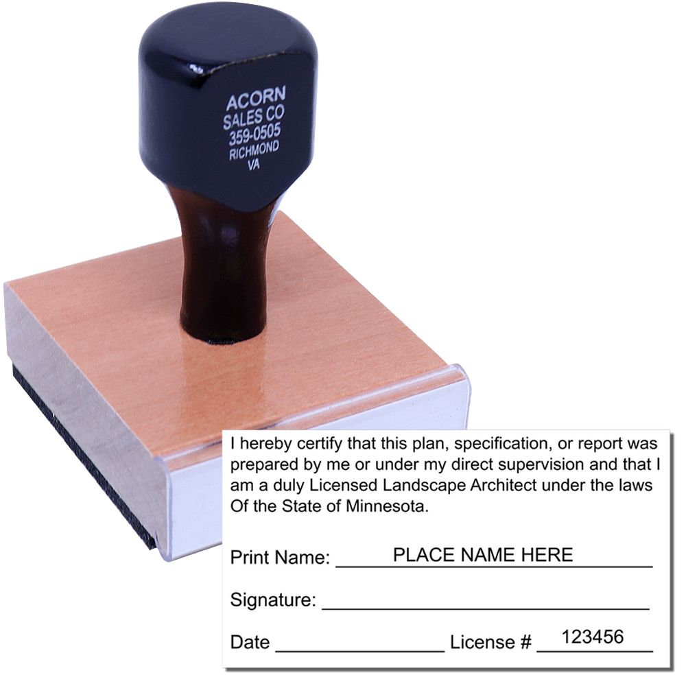 The main image for the Self-Inking Minnesota Landscape Architect Stamp depicting a sample of the imprint and electronic files
