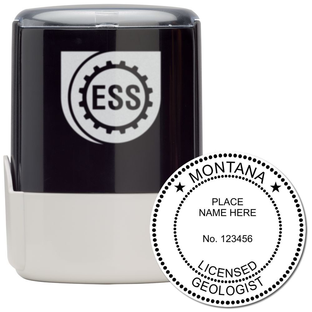 The main image for the Self-Inking Montana Geologist Stamp depicting a sample of the imprint and imprint sample