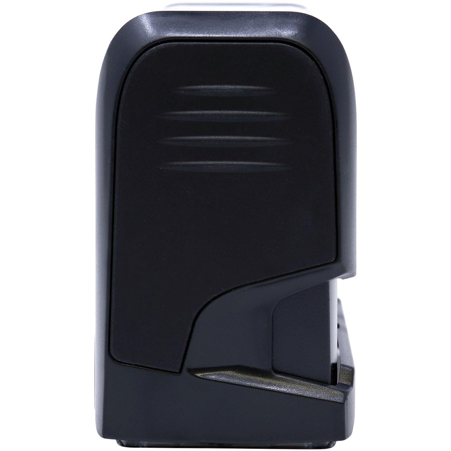 Large Self Inking 1st 2nd Notice Returned Stamp in a black plastic casing, shown in a closed position, ready for use.