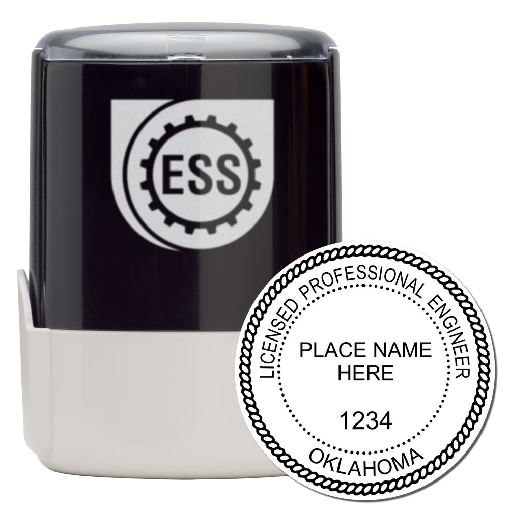 The main image for the Self-Inking Oklahoma PE Stamp depicting a sample of the imprint and electronic files