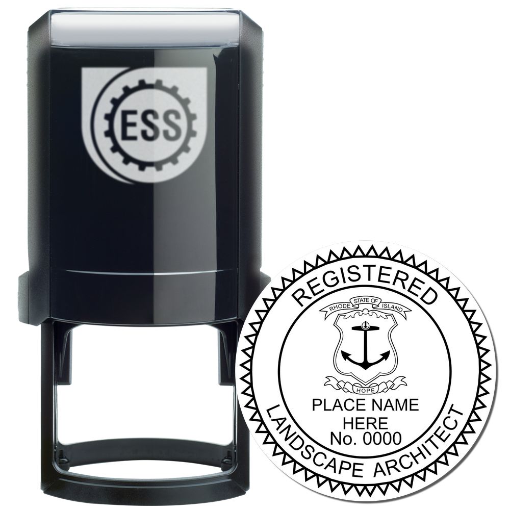 The main image for the Self-Inking Rhode Island Landscape Architect Stamp depicting a sample of the imprint and electronic files