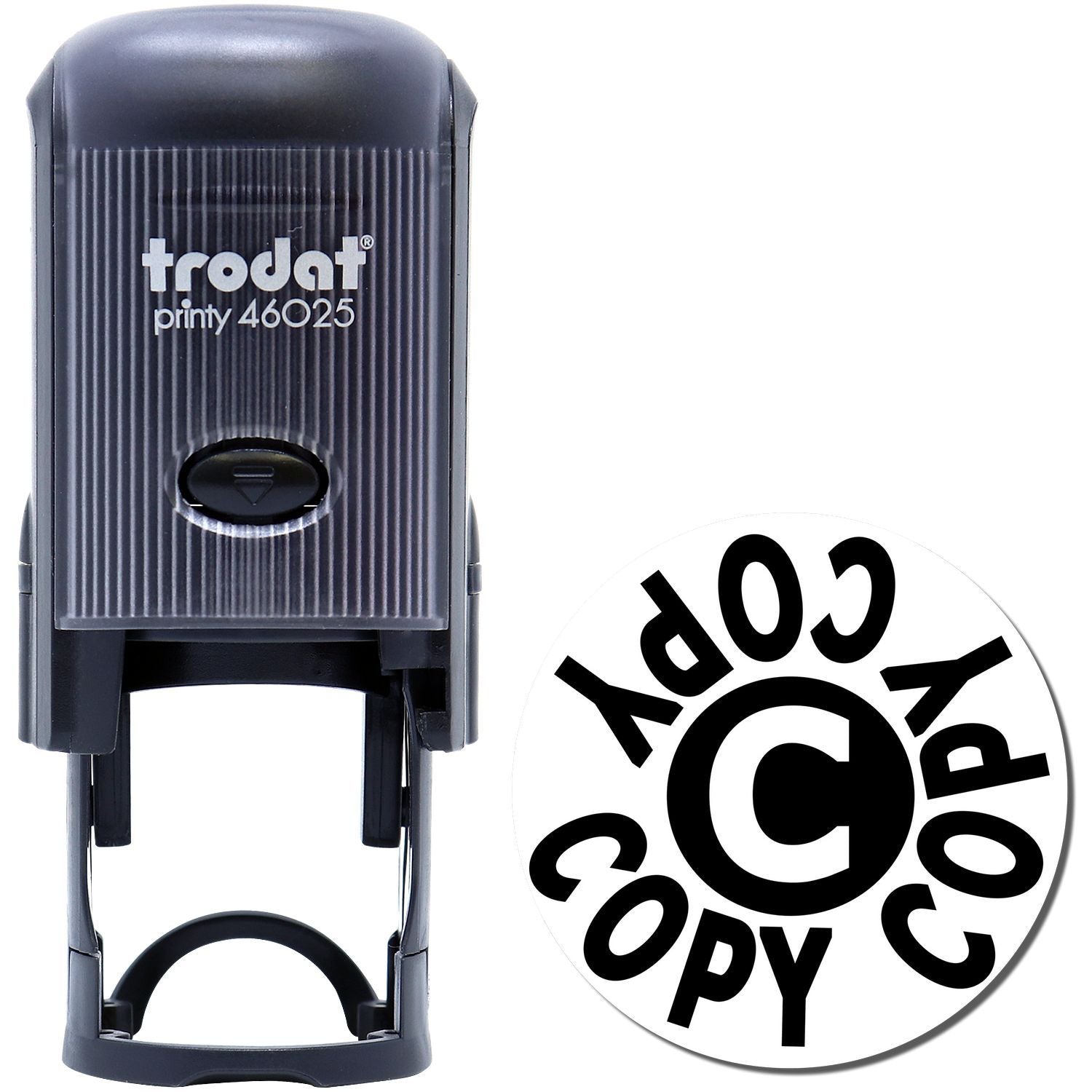 Self Inking Round Copy Copy Copy Stamp with black casing and COPY text in a circular pattern on the stamp imprint.