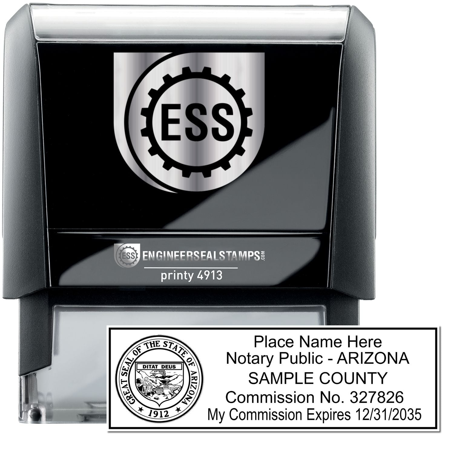 The main image for the Self-Inking State Seal Arizona Notary Stamp depicting a sample of the imprint and electronic files